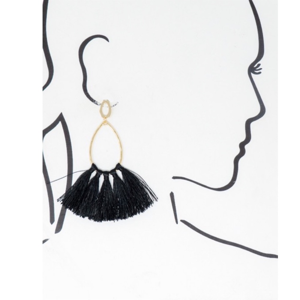 Pink Teardrop Hammered Gold Hoop Tassel Earrings - Picture 3 of 3